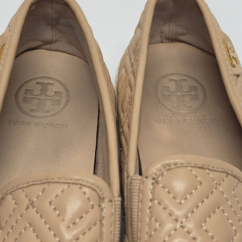 TORY BURCH Jesse Quilted Blush Nude Leather Slip On Sneakers Women's Size 9.5 M